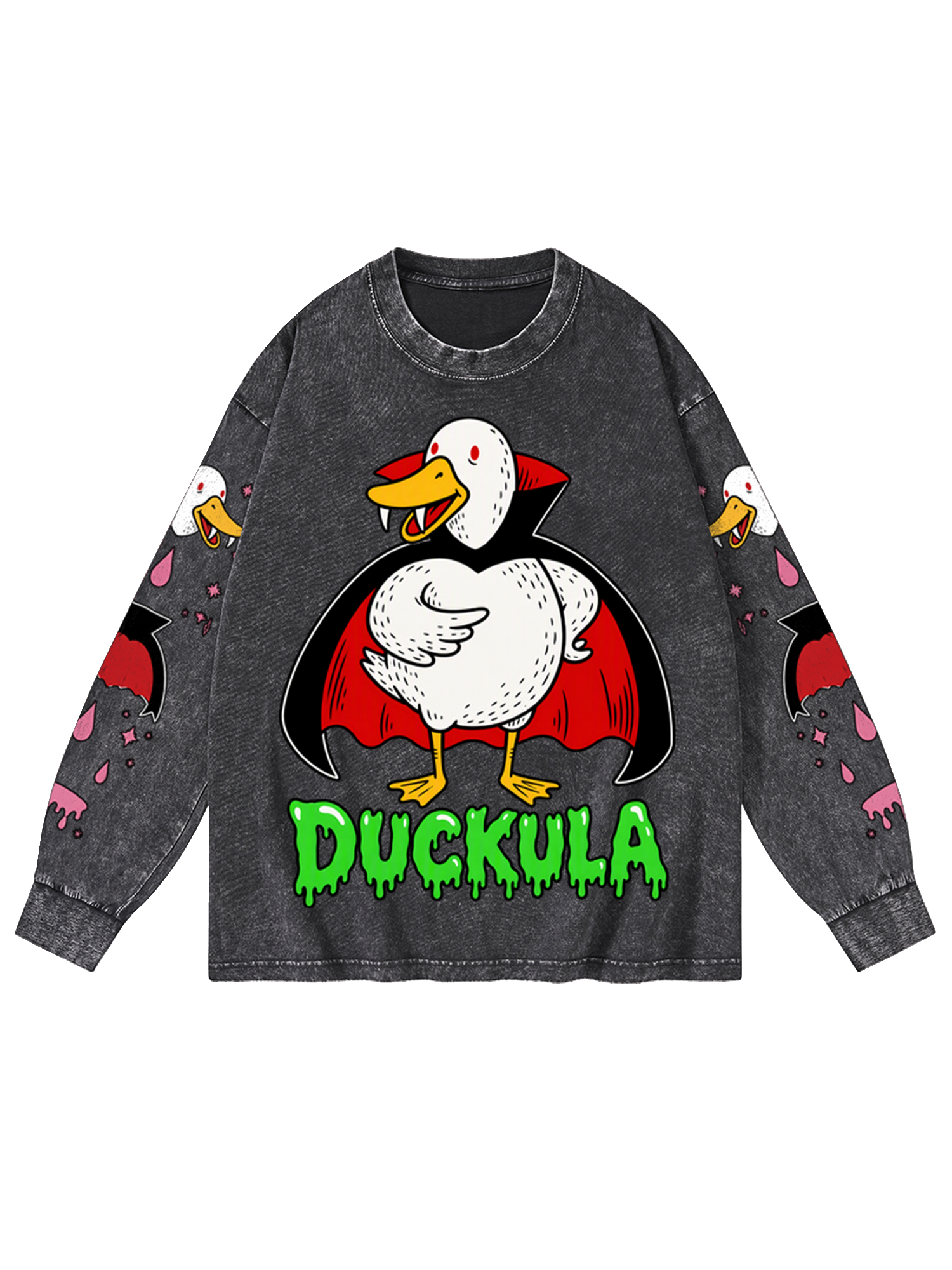 VAMPIRE DUCK WASHED LONG-SLEEVE GRAPHIC TSHIRT