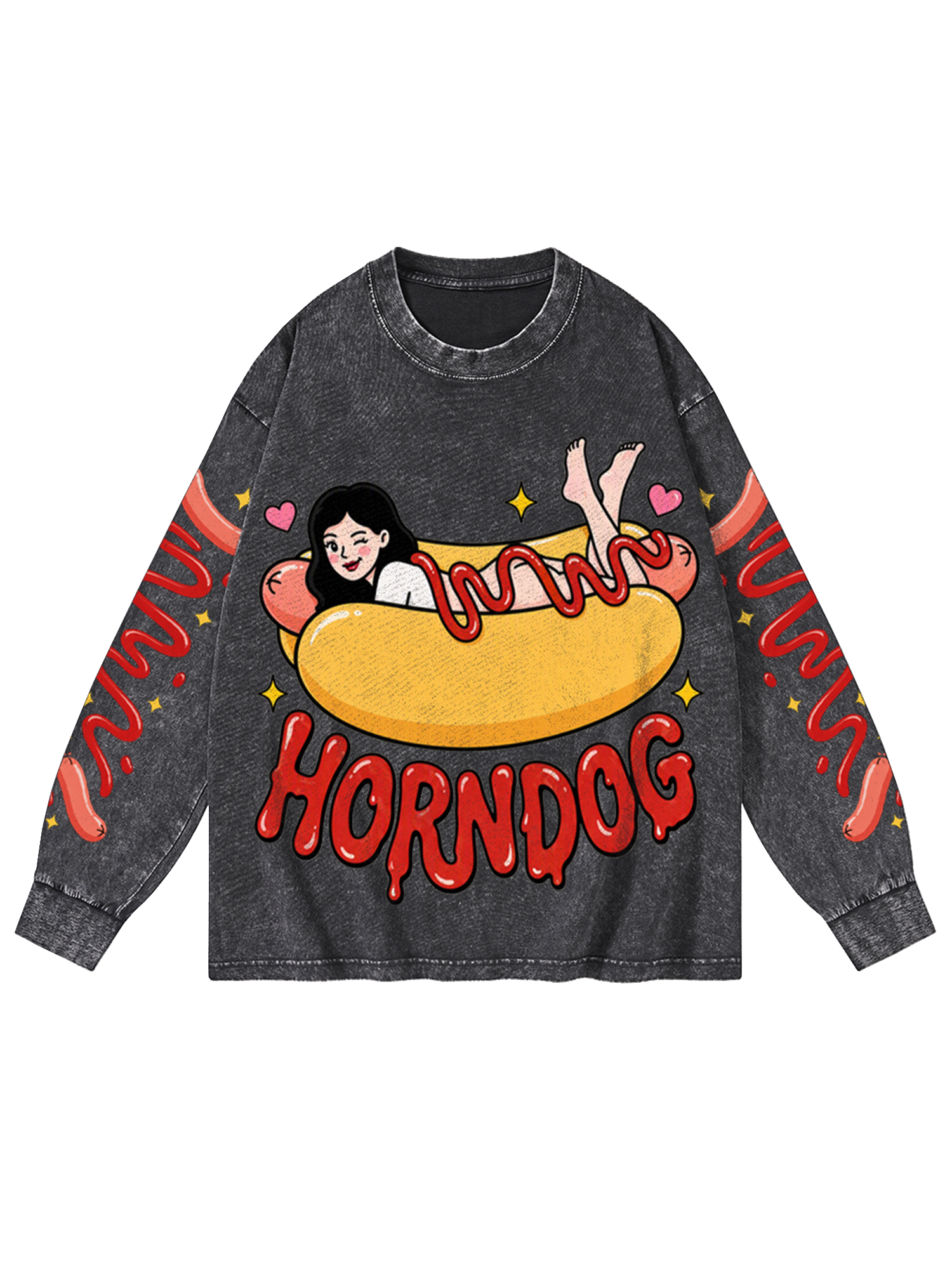 HOTDOG HORN WASHED LONG-SLEEVE GRAPHIC TSHIRT