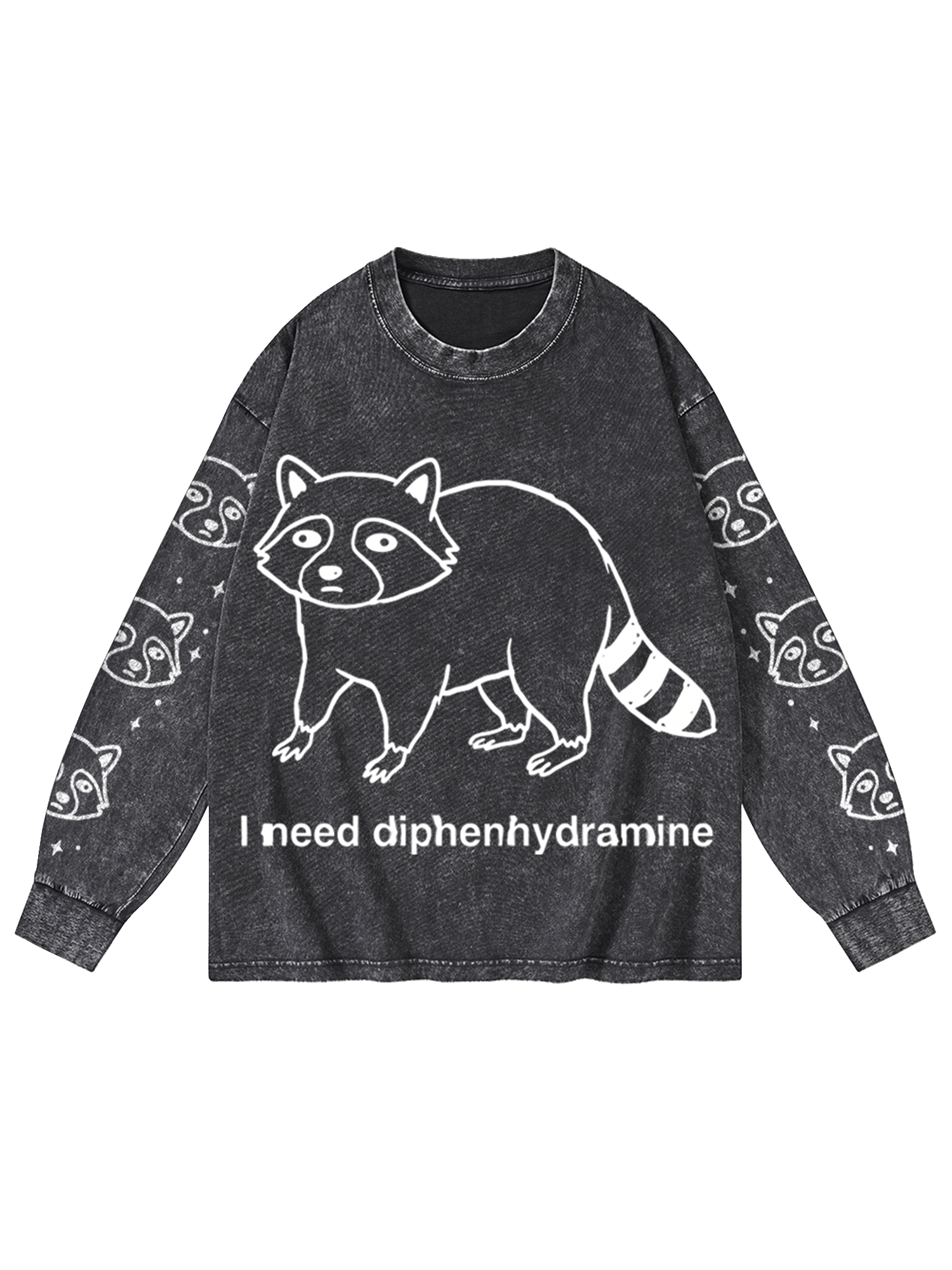SLEEPY RACCOON WASHED LONG-SLEEVE GRAPHIC TSHIRT