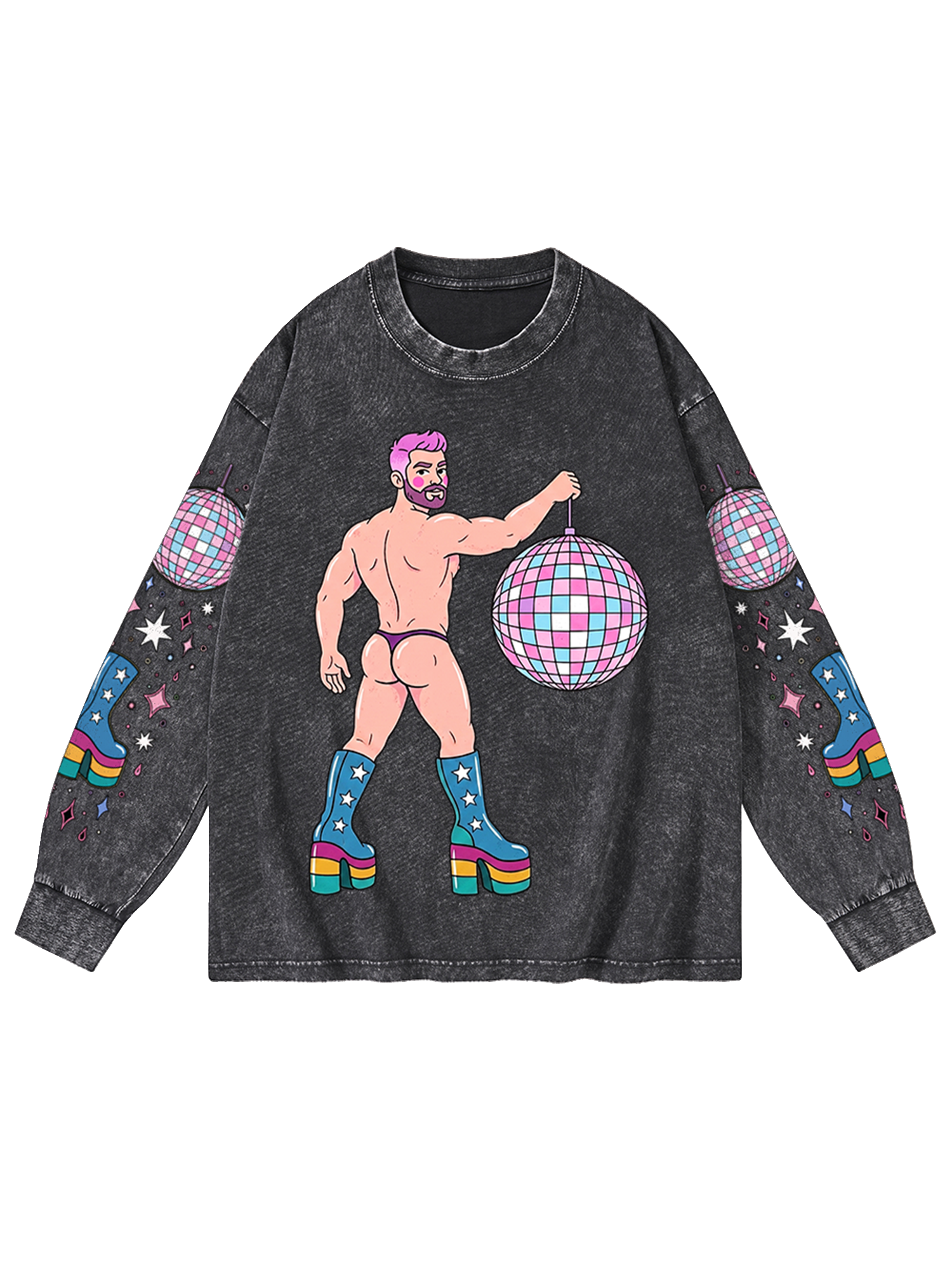 DISCO DIVA DUDE WASHED LONG-SLEEVE GRAPHIC TSHIRT