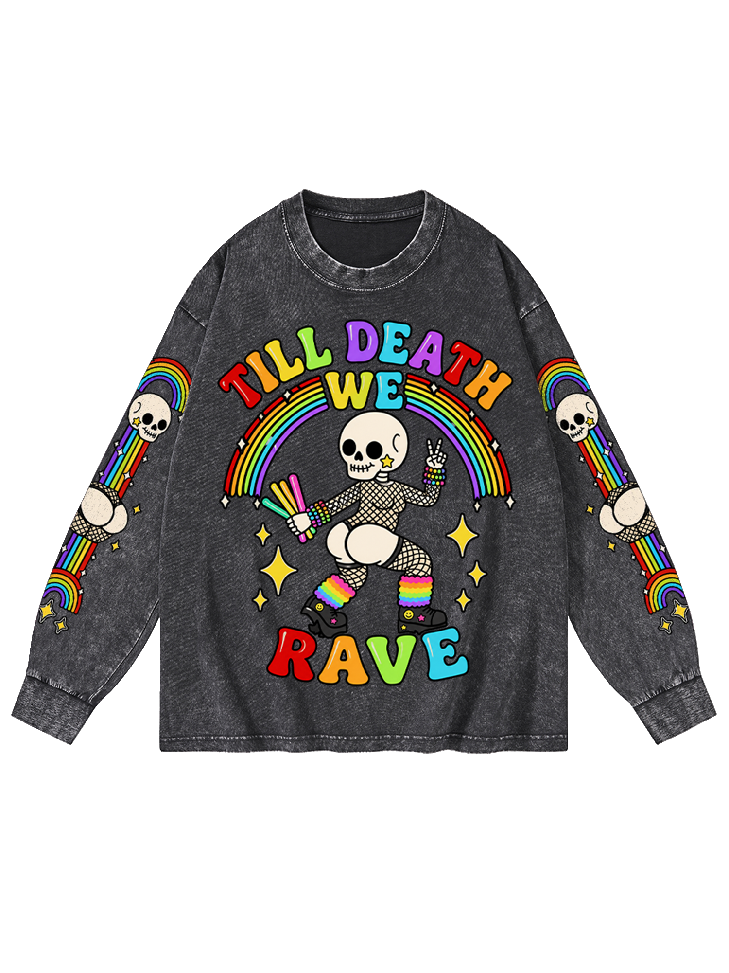 RAVE SKELETON WASHED LONG-SLEEVE GRAPHIC TSHIRT