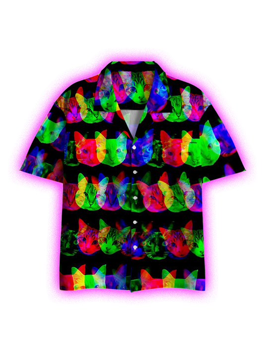 Neon Cat Vision Button Up Pocket Shirt