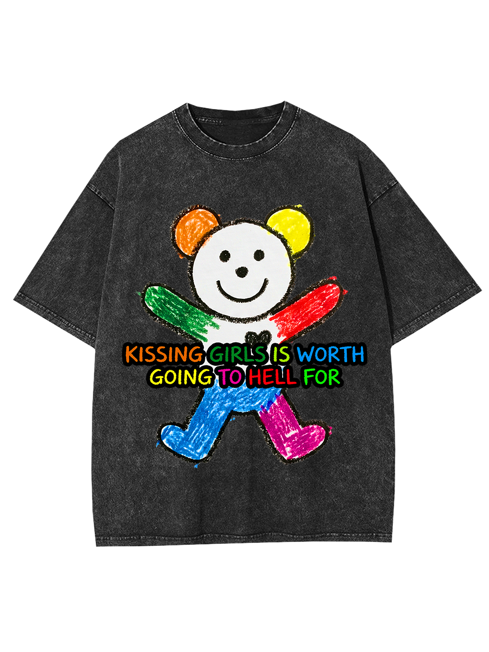 KISSING GIRLS IS WORTH GOING TO HELL FOR WASHED TSHIRT