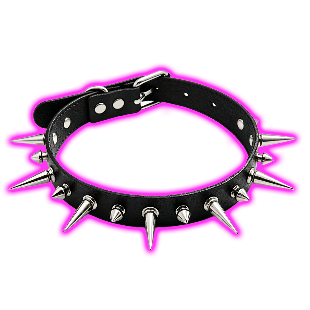 SPIKED LEATHER CLO NECKLACE
