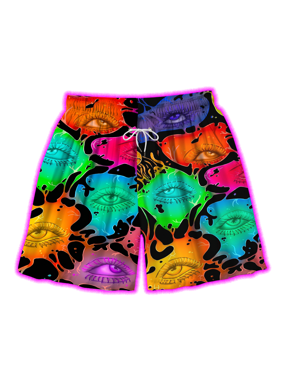 TRIPPY MULTICOLOR ALL-SEEING EYE ALL OVER PRINT SHORTS