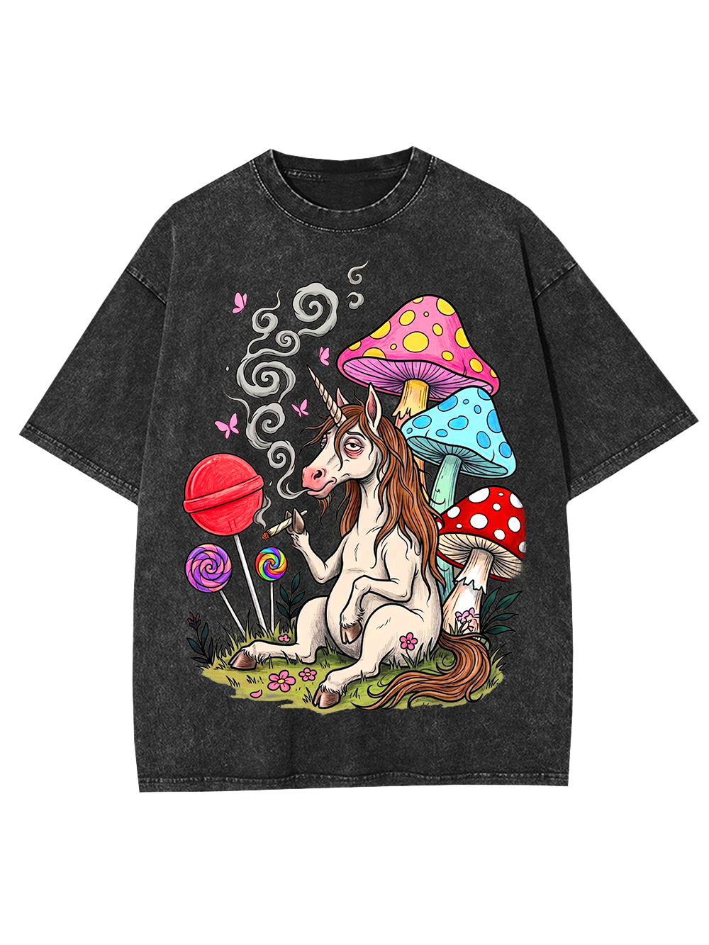 PSYCHEDELIC UNICORN AND MUSHROOM FANTASY WASHED TSHIRT