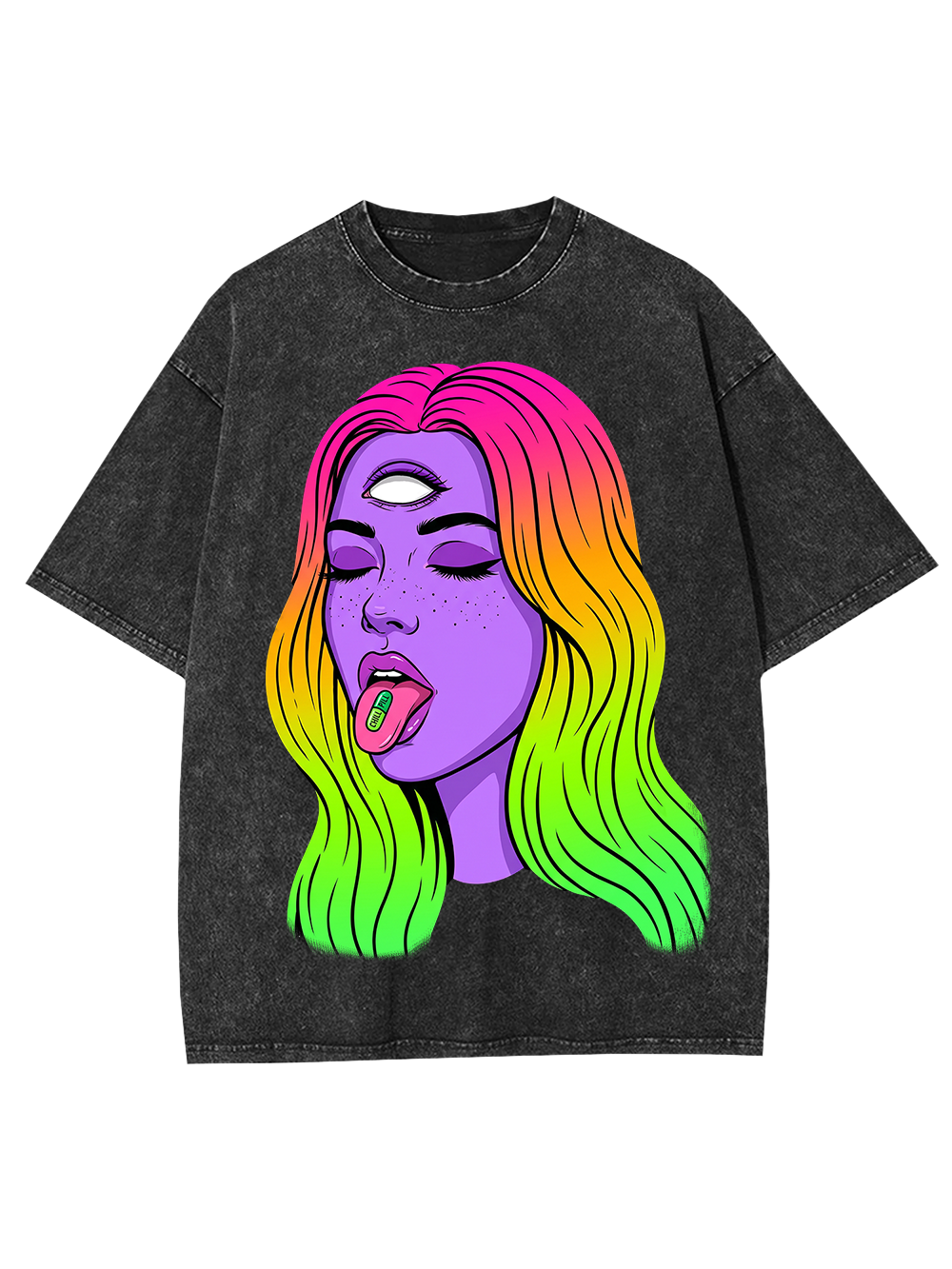 TRIPPY THIRD EYE RAINBOW GIRL WASHED TSHIRT