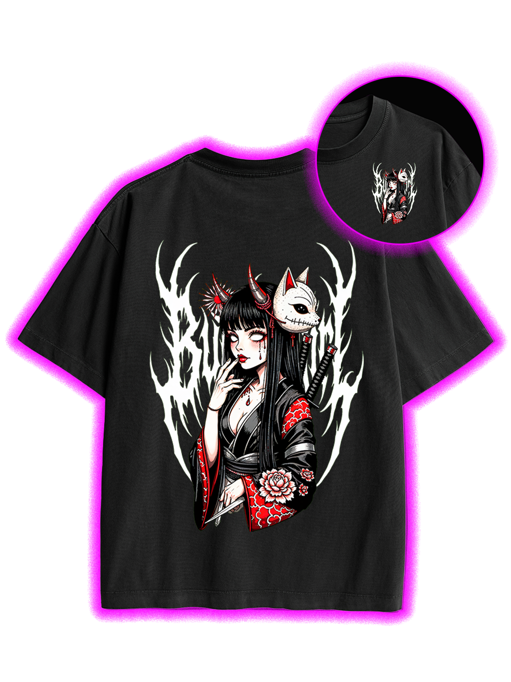 FOX MASK ENCHANTRESS DOUBLE SIDED PRINT WASHED TSHIRT
