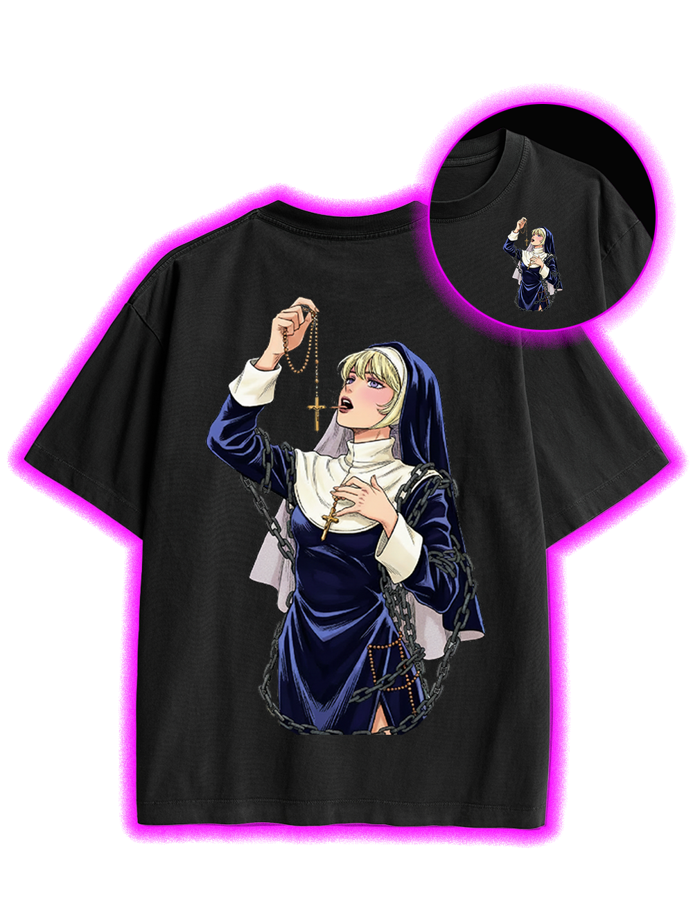 LICKING MANGA NUN DOUBLE SIDED PRINT WASHED TSHIRT