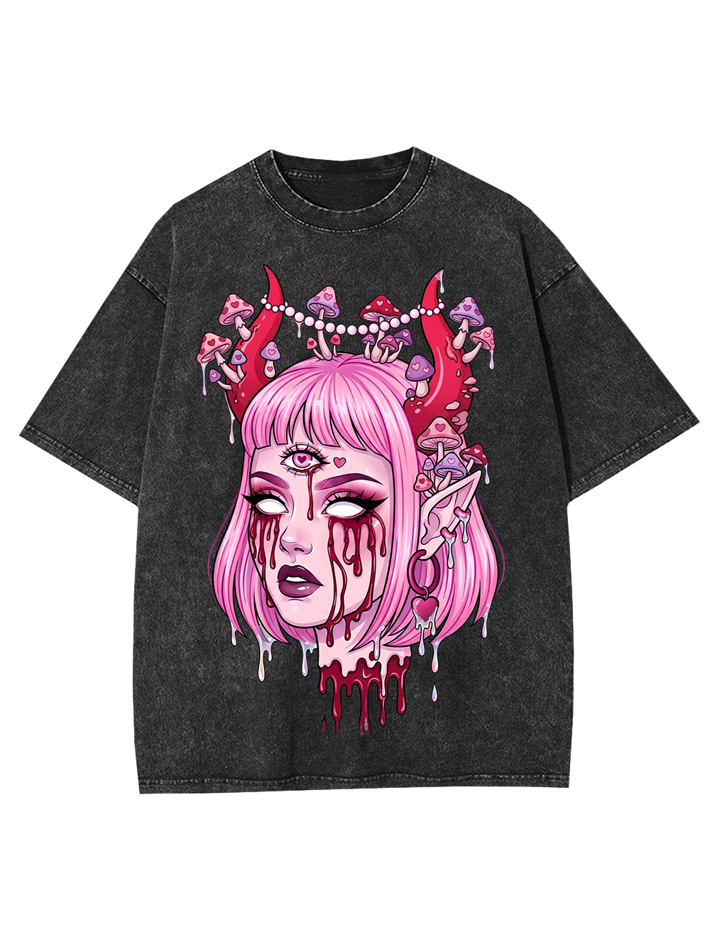 PINK DEMON GIRL SHROOM WASHED TSHIRT