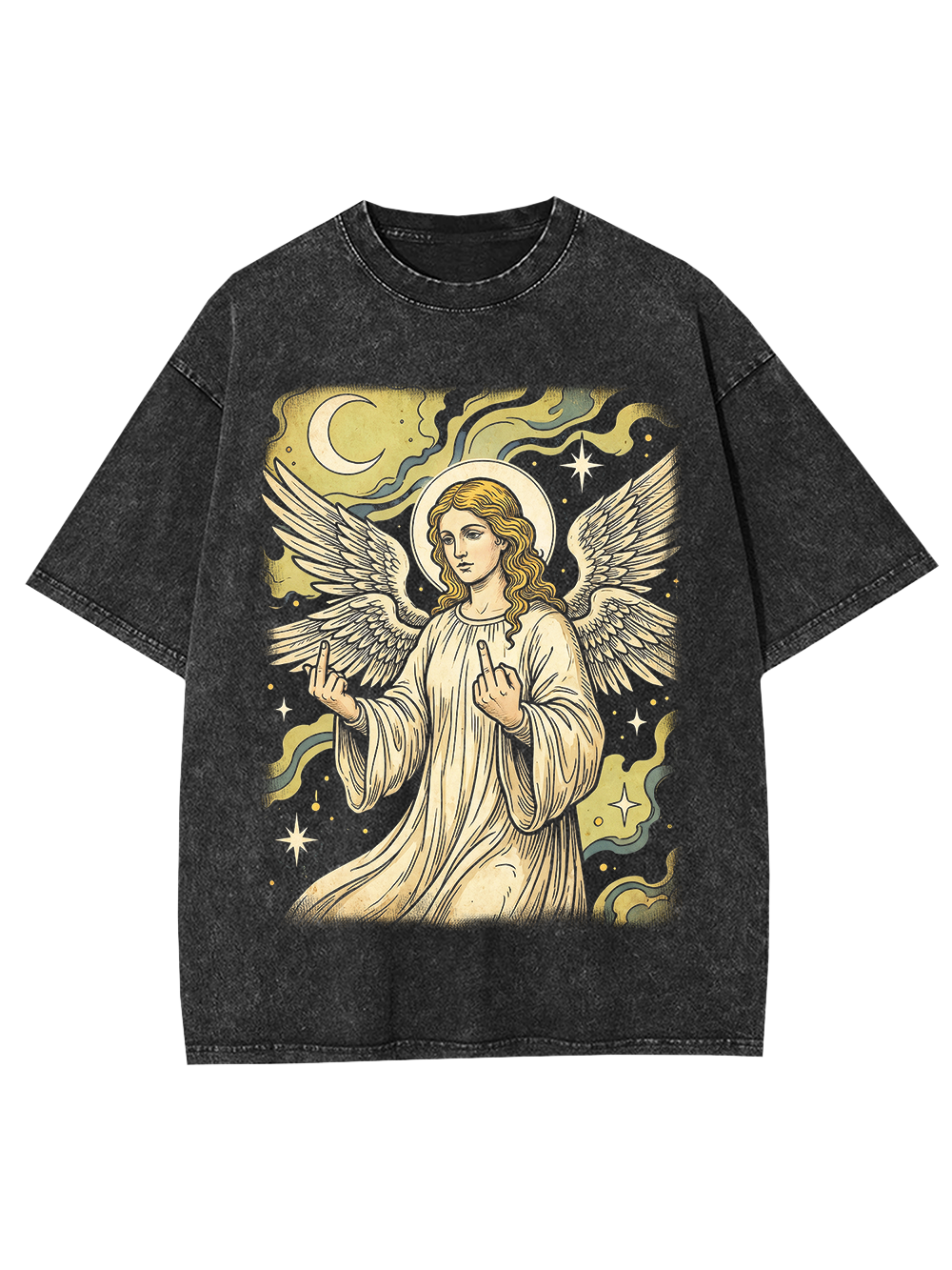 REBELLIOUS ANGEL MIDDLE FINGER WASHED TSHIRT