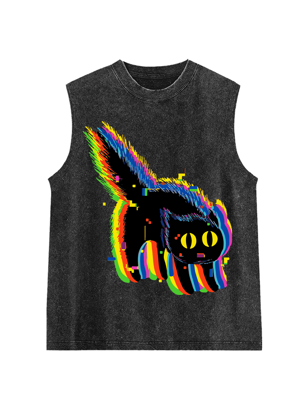 Glitchy Neon Cat Washed Tank Top