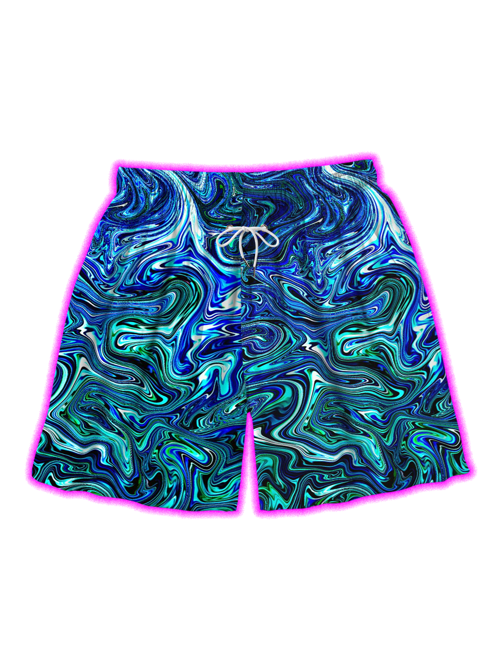 NEON BLUE LIQUID MARBLE SWIM ALL OVER PRINT SHORTS
