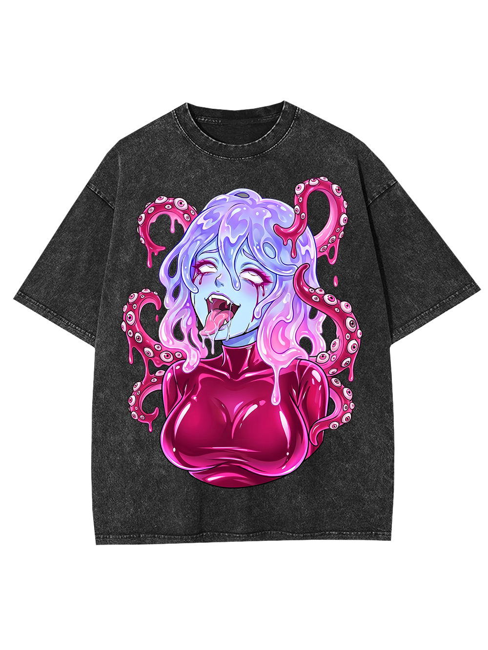 PINK TENTACLE DEMON GIRL WASHED TSHIRT