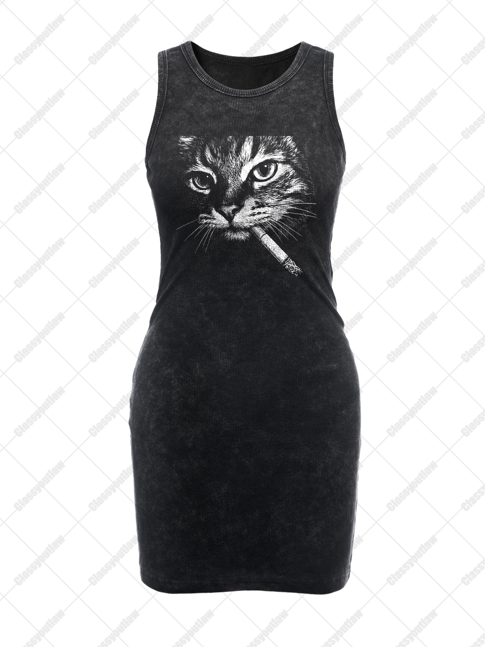CAT WITH CIGARETTE VINTAGE BODYCON TANK DRESS