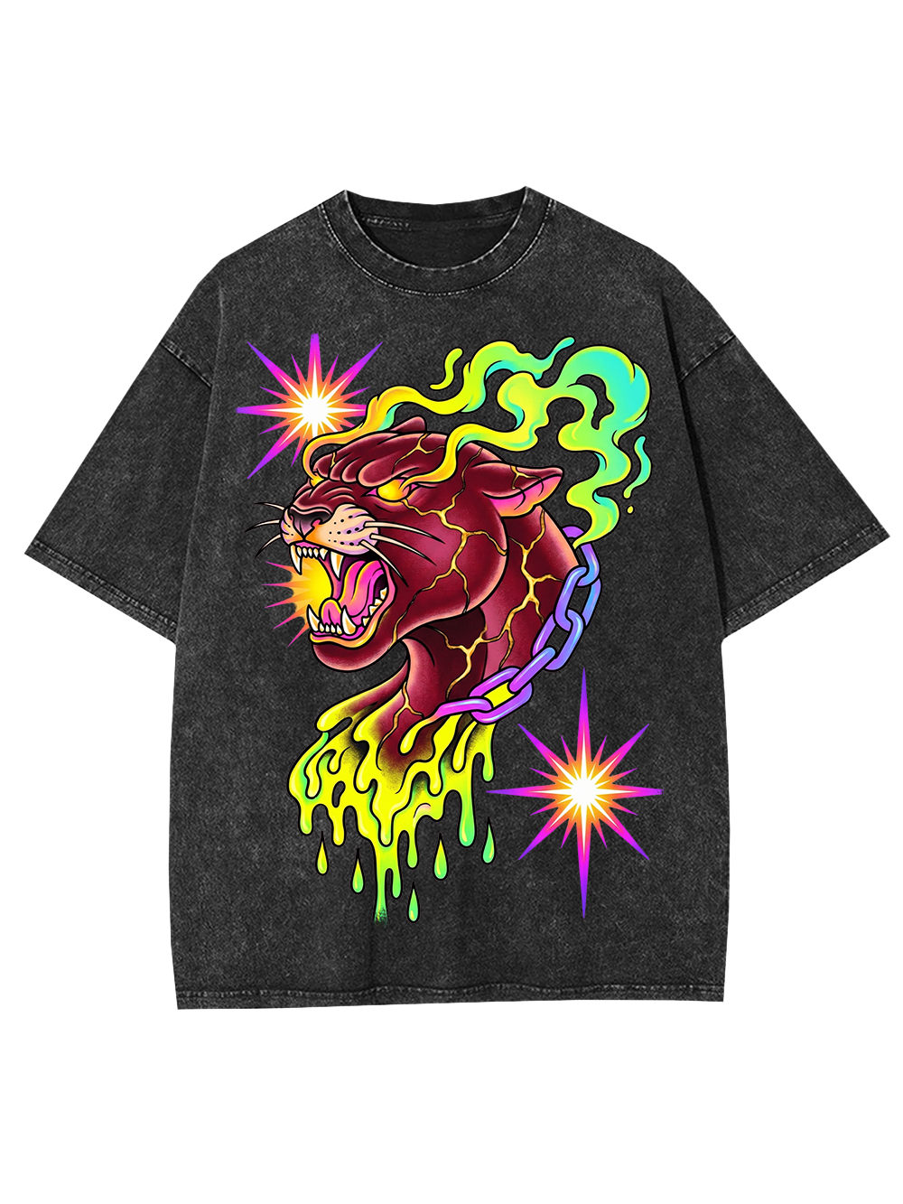 NEON FLAME PANTHER WASHED TSHIRT