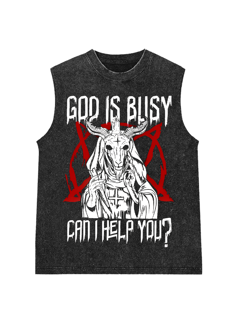 GOD IS BUSY, CAN I HELP YOU WASHED TANK TOP