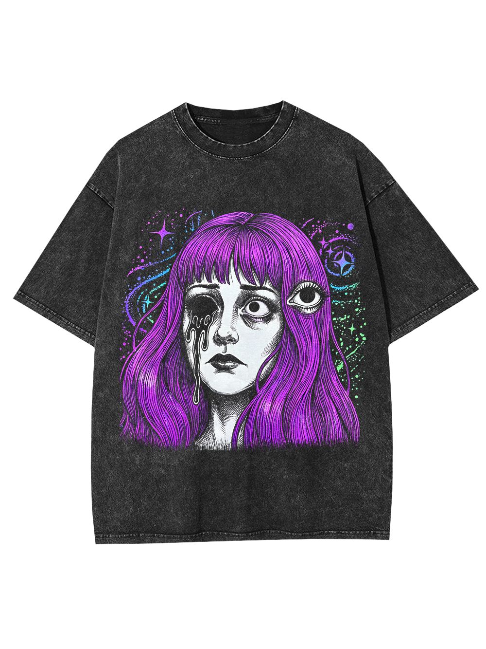 PURPLE PSYCHEDELIC ONE-EYE GIRL WASHED TSHIRT