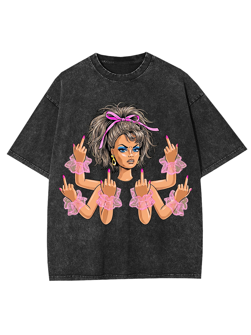 PINK BOW ATTITUDE QUEEN WASHED TSHIRT
