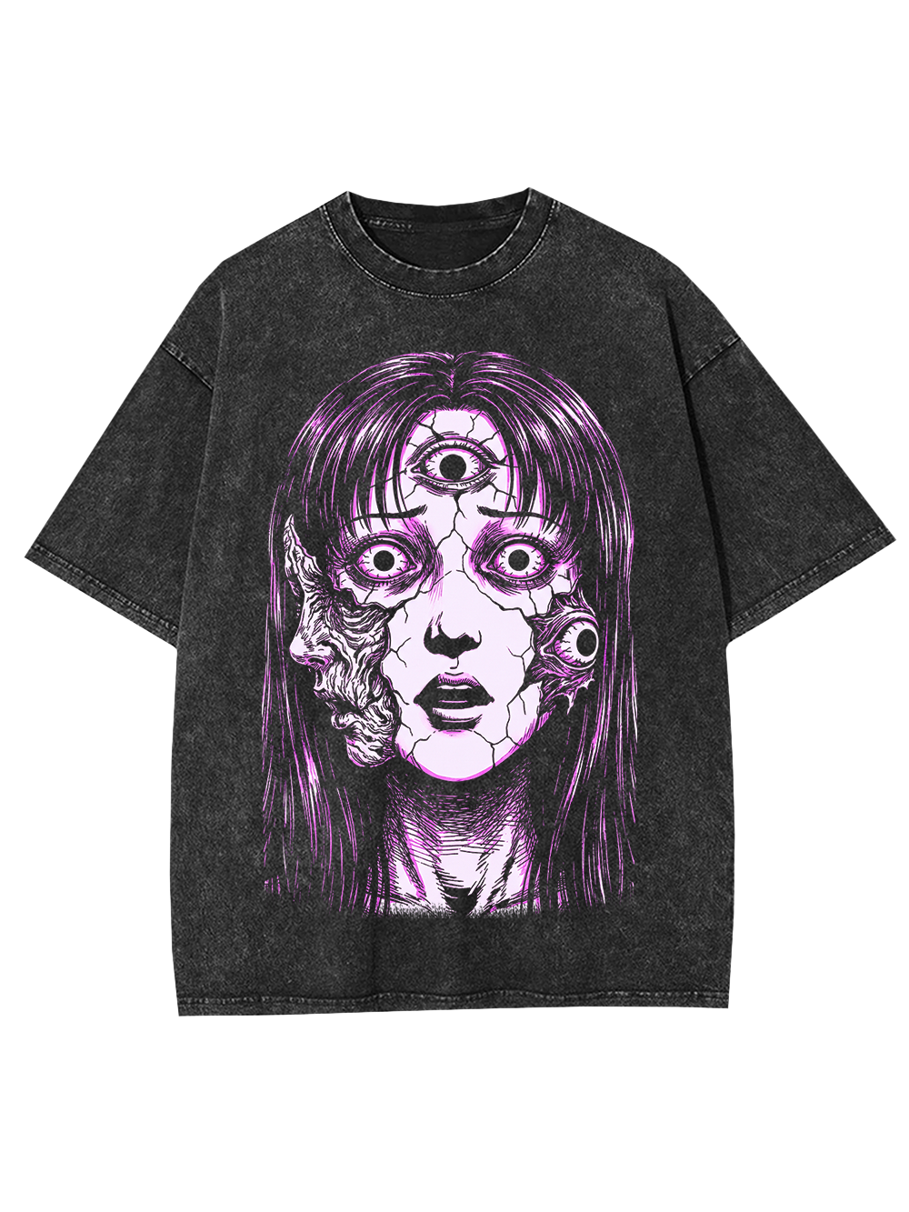 PURPLE PSYCHIC MULTI-EYE GIRL WASHED TSHIRT