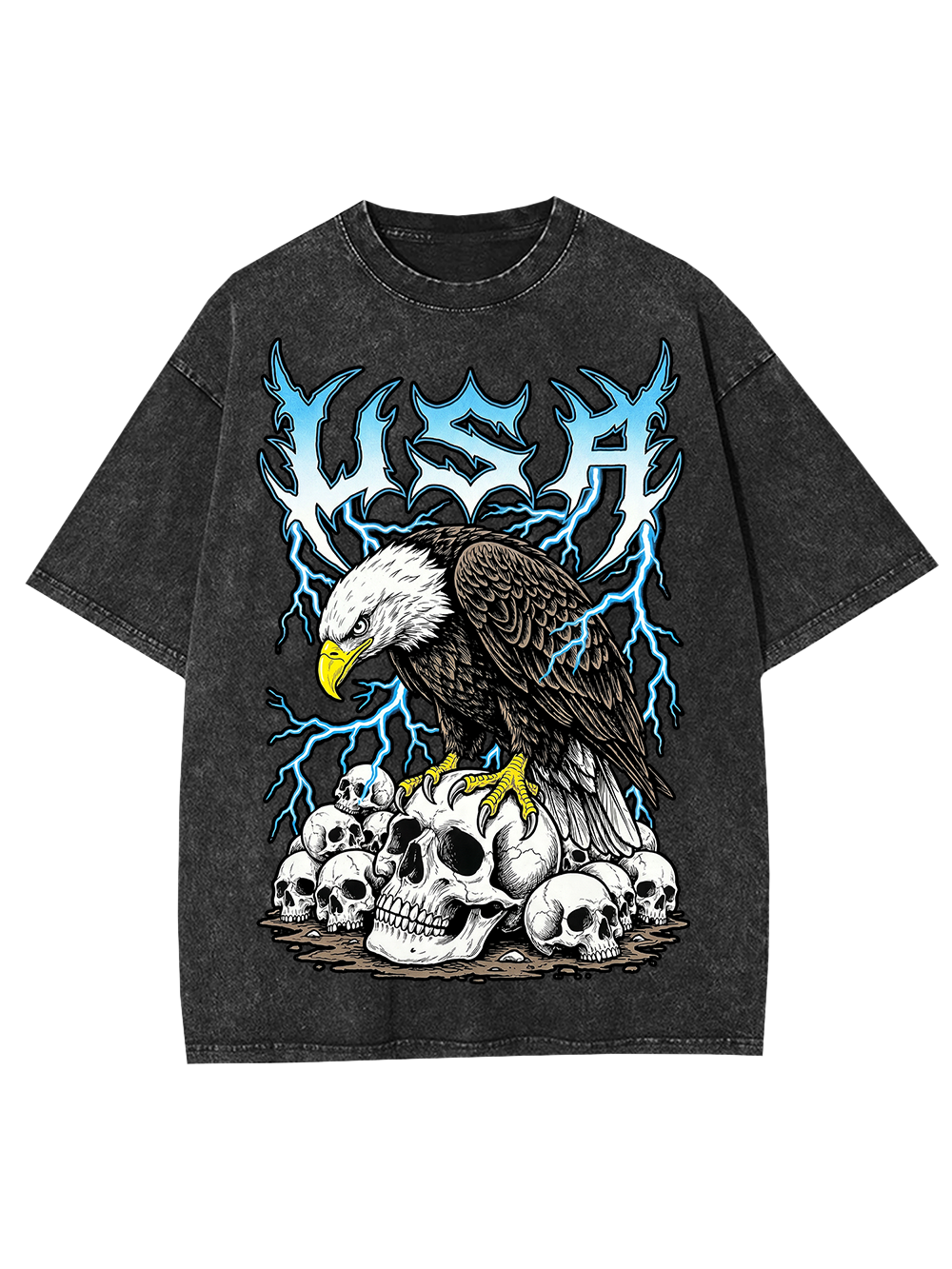 USA EAGLE THUNDER SKULLS WASHED TSHIRT