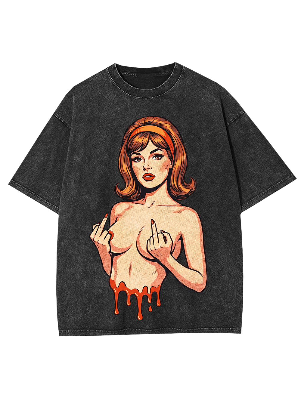 DRIPPING PIN-UP MIDDLE FINGER WASHED TSHIRT
