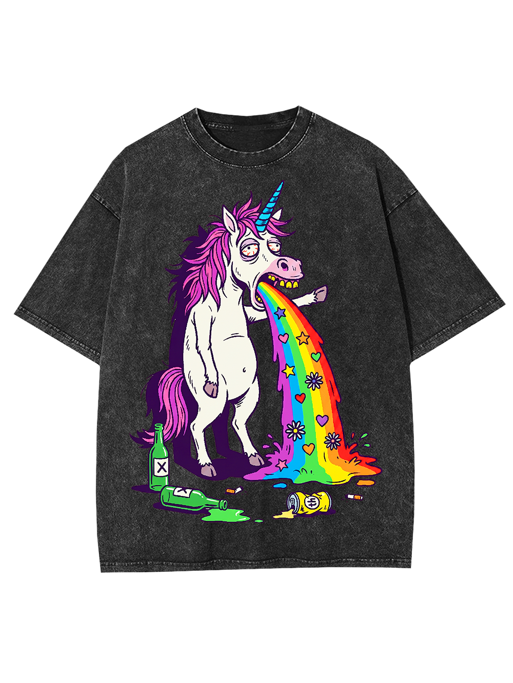 VOMITING RAINBOW UNICORN WASHED TSHIRT