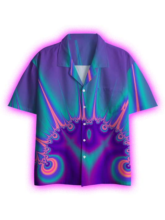 Vivid Fractal Glow Button Up Pocket Shirt