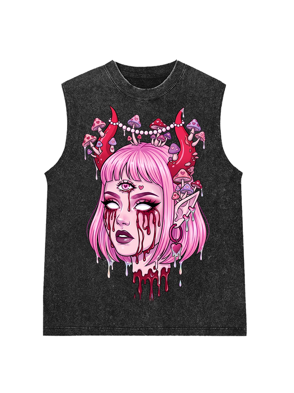 PINK DEMON GIRL SHROOM WASHED TANK TOP
