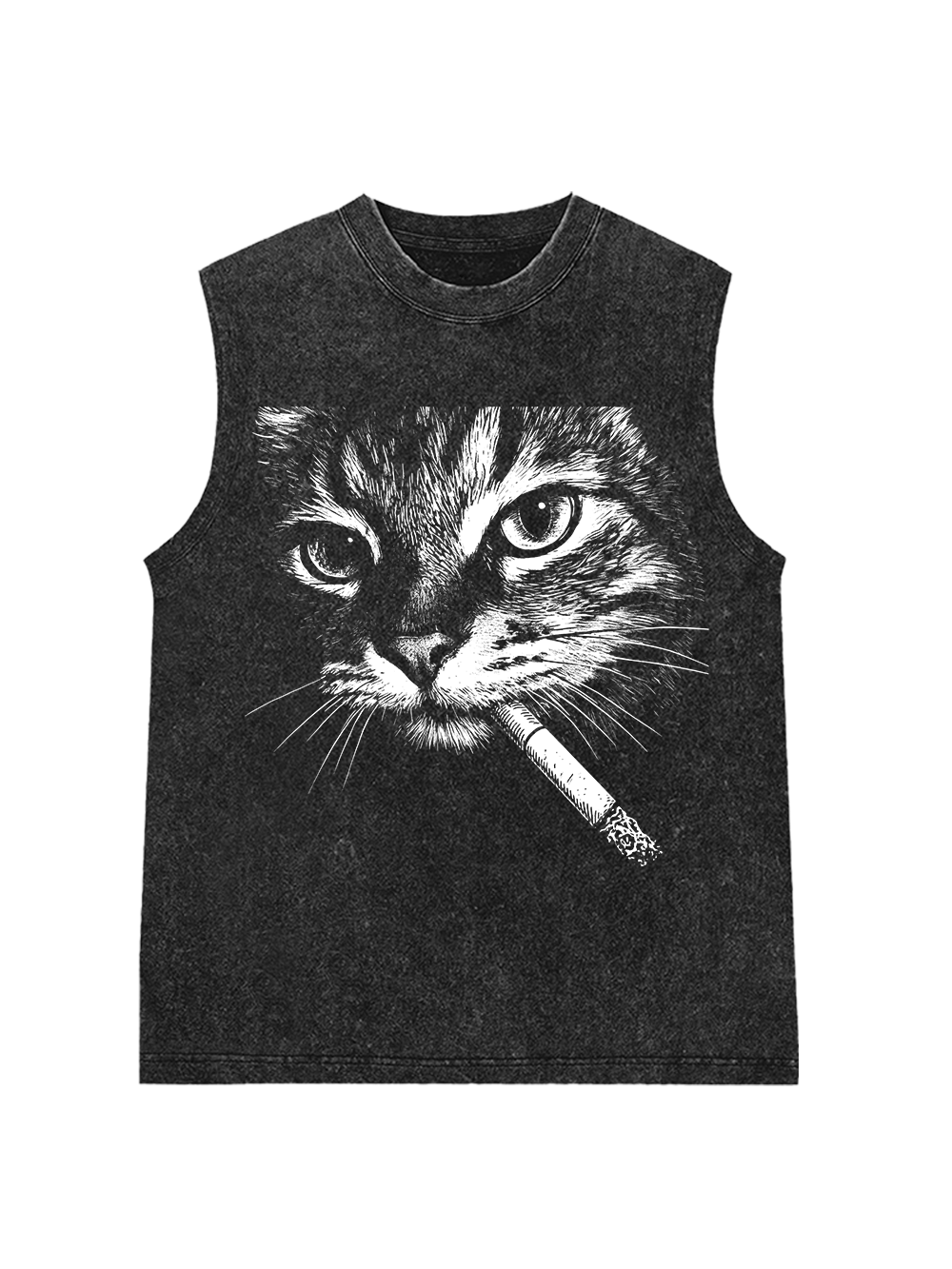 CAT WITH CIGARETTE WASHED TANK TOP