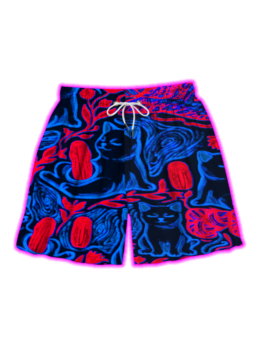 NEON CAT CACTUS ALL OVER PRINT SHORTS