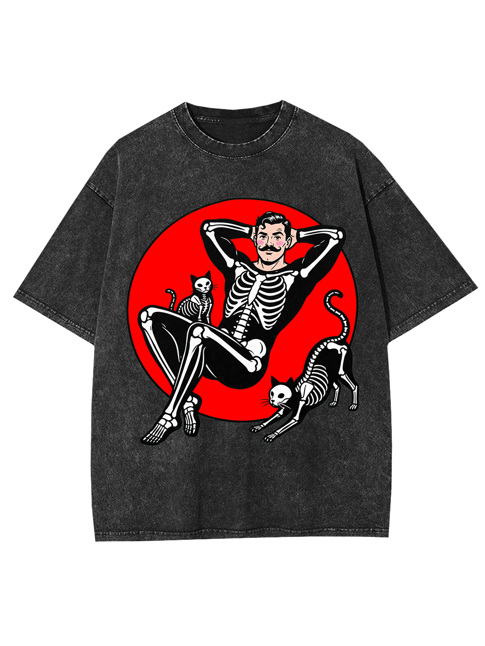 SKELETON QUEEN WITH CATS WASHED TSHIRT