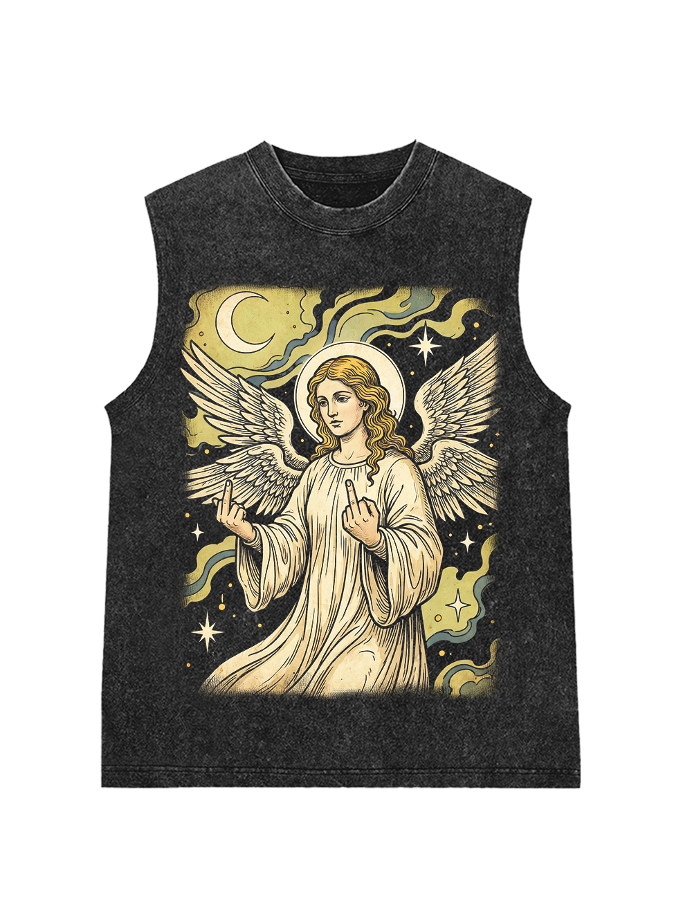 REBELLIOUS ANGEL MIDDLE FINGER WASHED TANK TOP