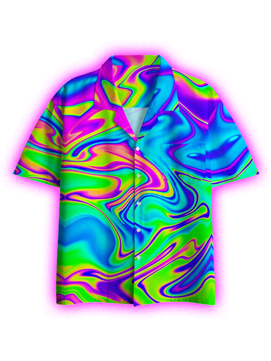Neon Swirl Spectrum Button Up Pocket Shirt