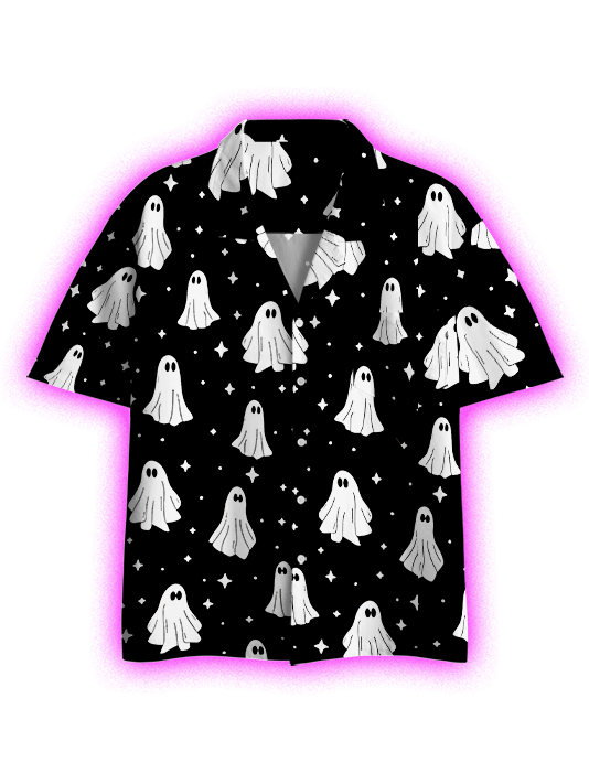 Floating Ghost Charm Button Up Pocket Shirt
