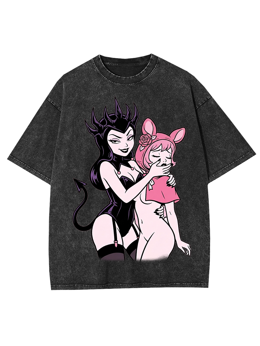 DEMON GIRL AND BUNNY GIRL WASHED TSHIRT