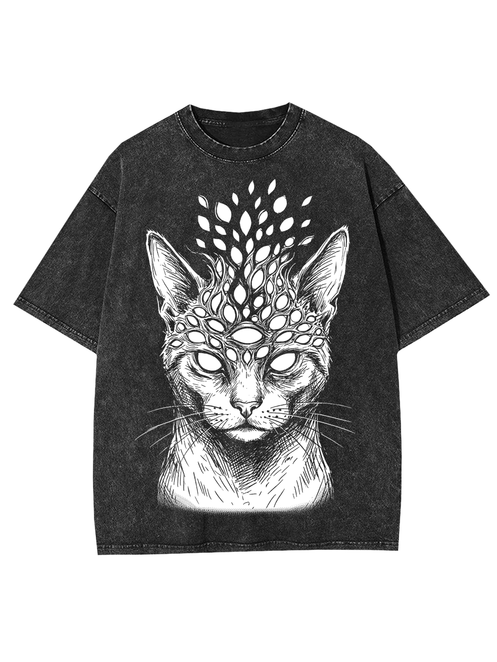 MYSTIC CAT SKULL ILLUSION WASHED TSHIRT