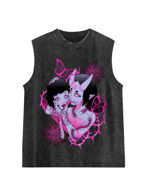 Young Girl Centipede Flower  Washed Tank Top