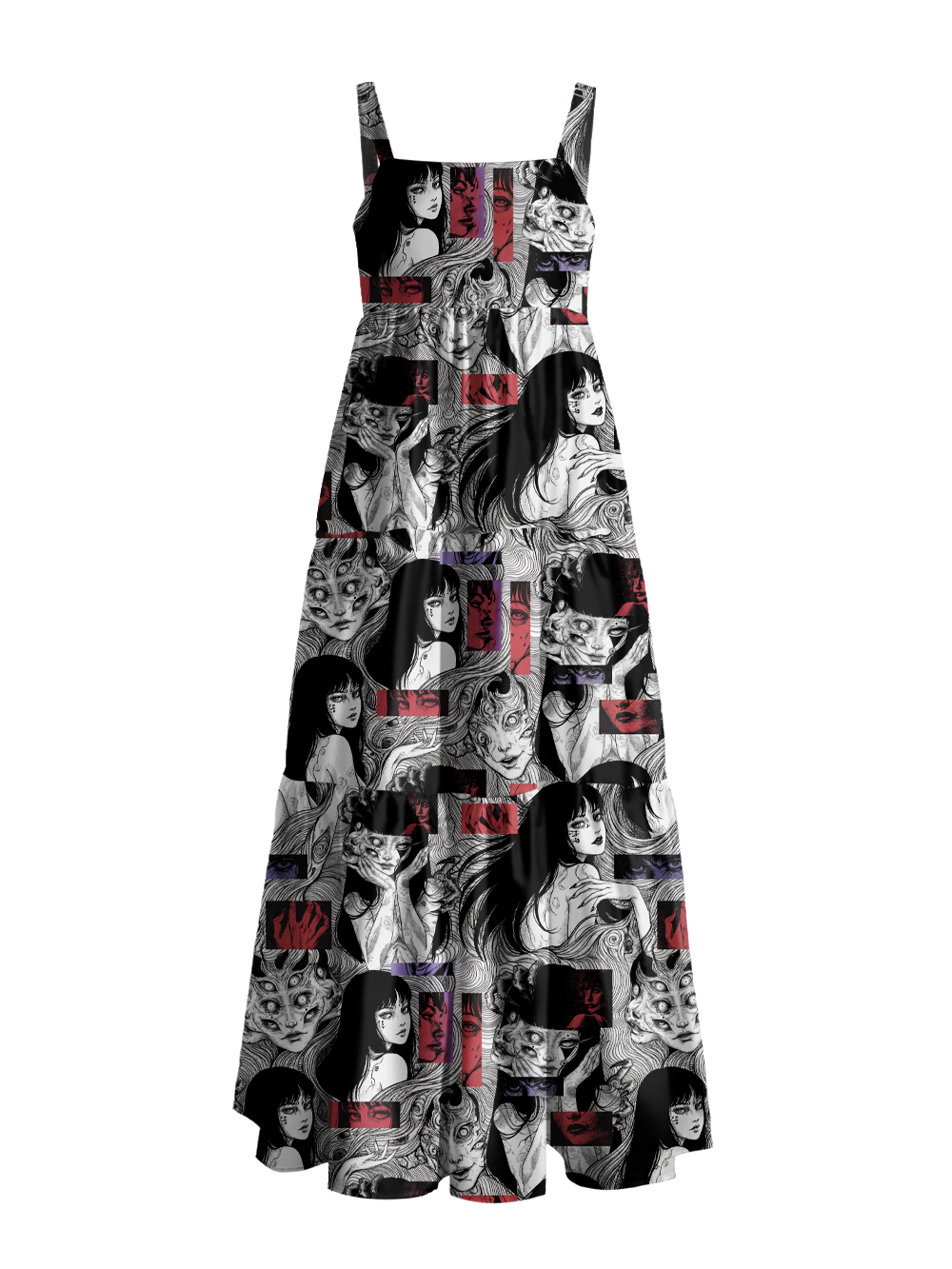 TERRIFYING LONG-HAIRED GIRL WIDE STRAPS MAXI DRESS