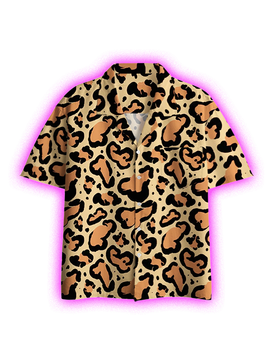 Leopard Penis Button Up Pocket Shirt