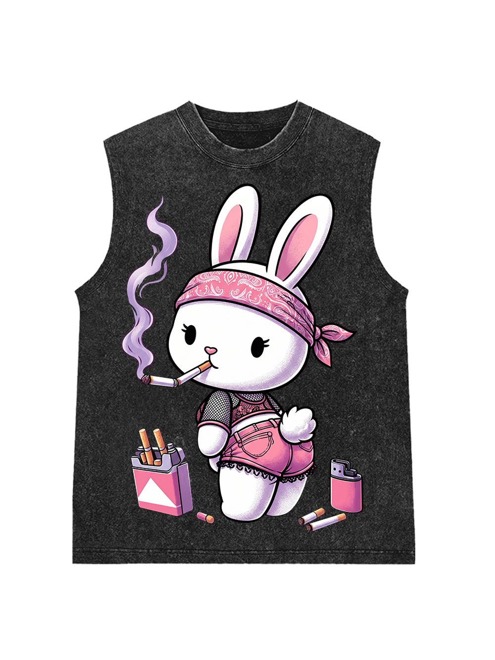 PINK SMOKING BUNNY STYLE MESH JERSEY AAA WASHED TANK