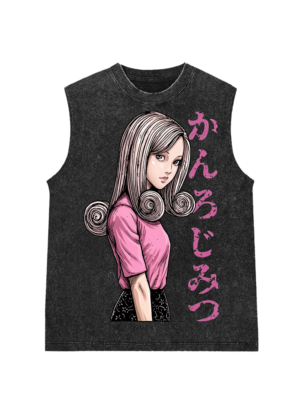 SPIRAL HAIRED GIRL IN PINK AAA WASHED TANK