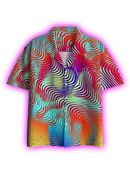 Vibrant Wave Illusions Button Up Pocket Shirt