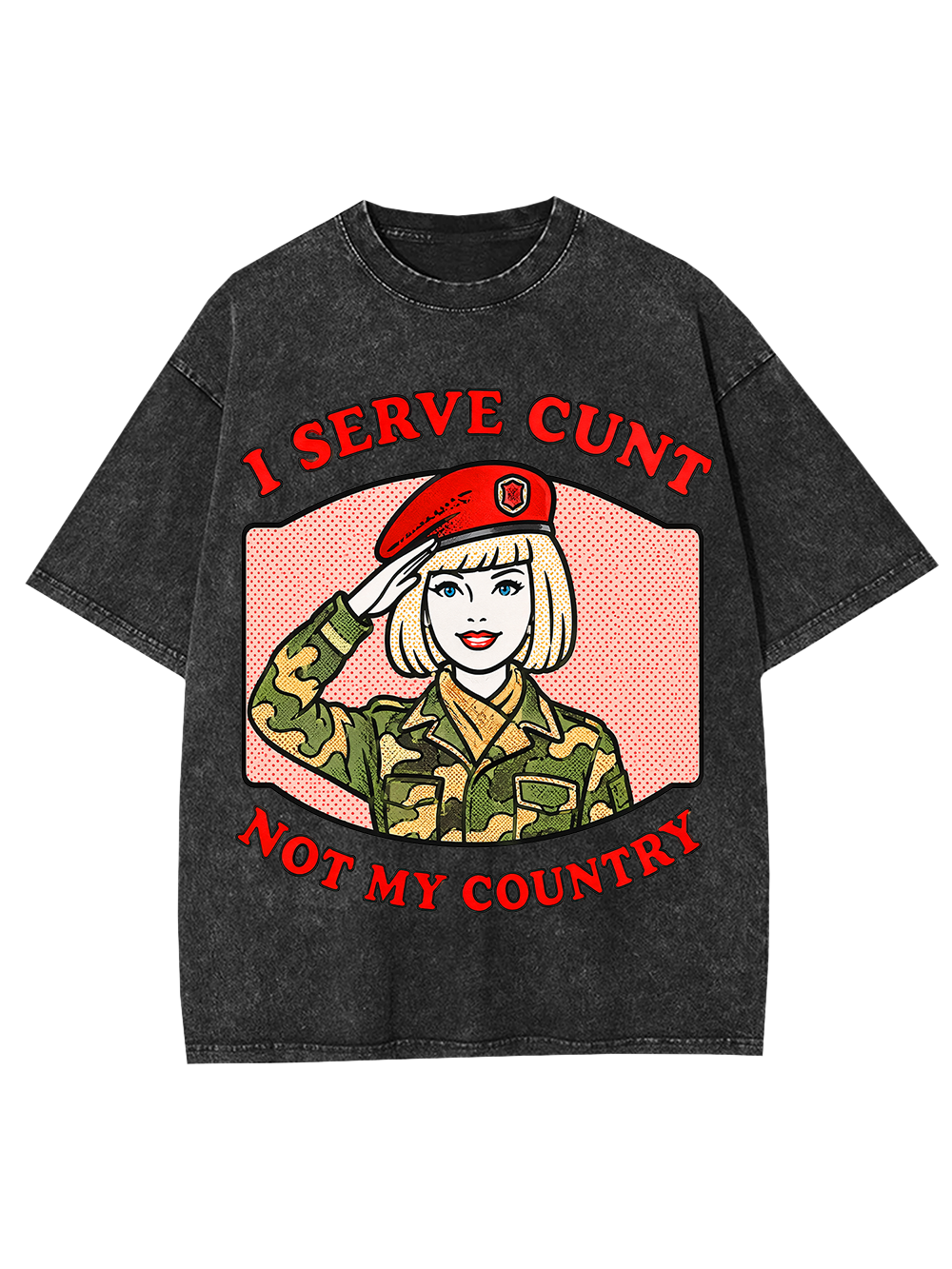 ARMY GIRL SLOGAN AAA WASHED TSHIRT