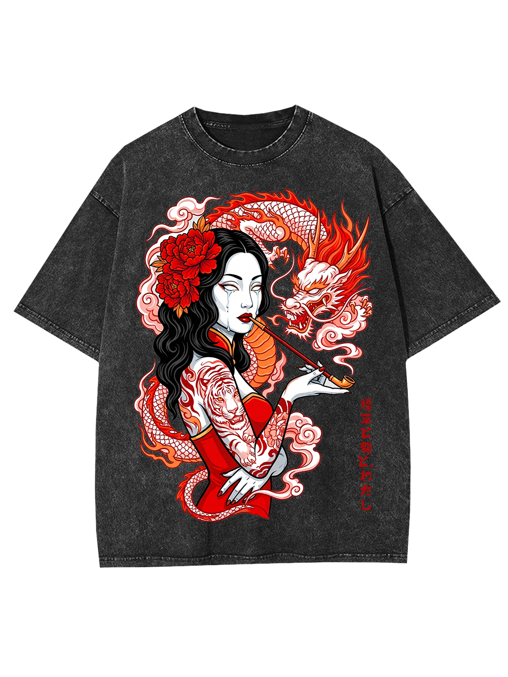 DRAGON TATTOO LADY AAA WASHED TSHIRT
