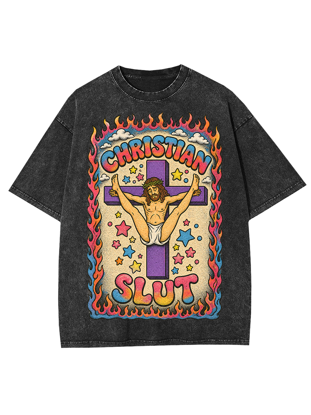 FLAMING CROSS SLUT AAA WASHED TSHIRT