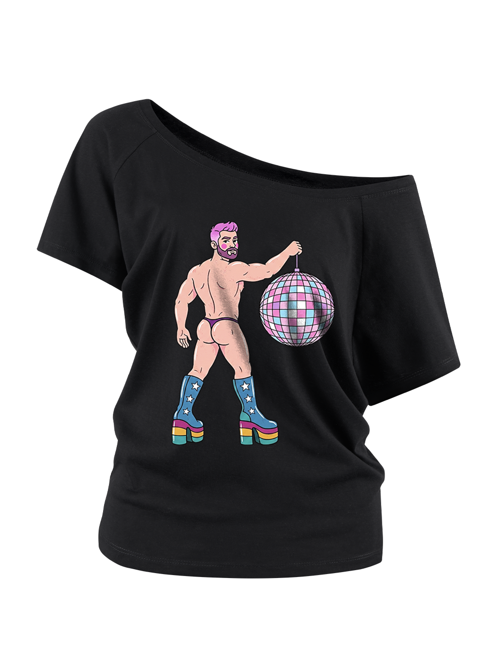 DISCO DIVA DUDE OFF SHOULDER TSHIRT