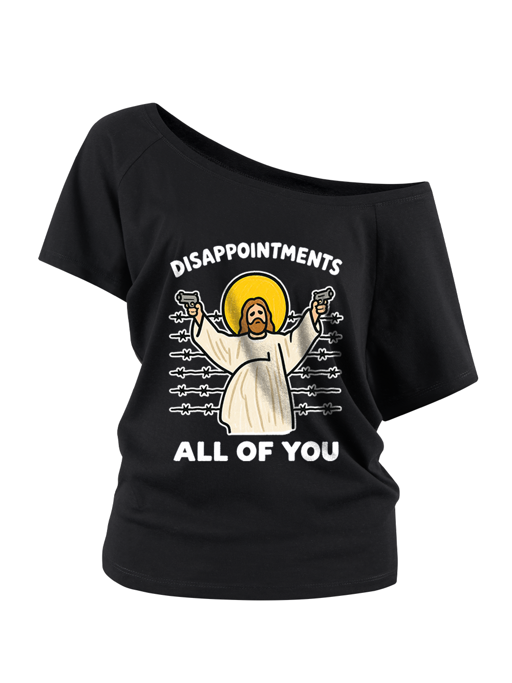 GUNS JESUS OFF SHOULDER TSHIRT