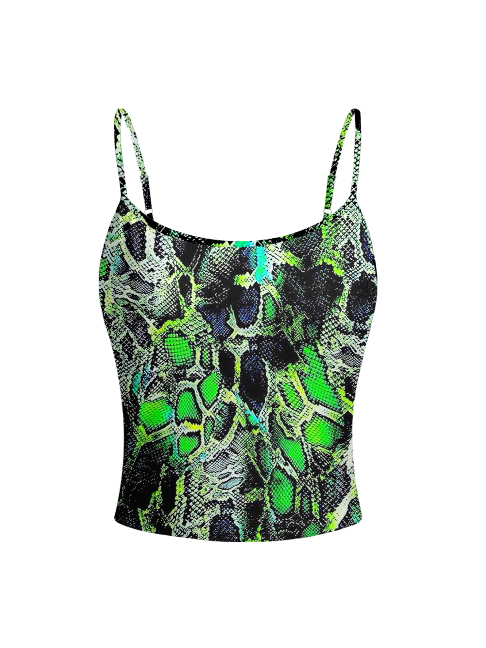 GREEN SNAKESKIN FULL-PRINT SPAGHETTI-STRAP TOP