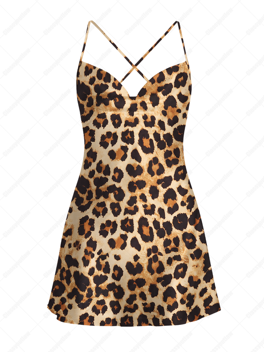 WILD LEOPARD SATIN CROSS BACK MINI DRESS